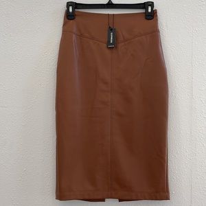Express High Waisted Faux Leather Pencil Skirt - New Saddle - XS(0) NWT